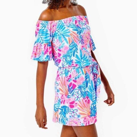Lilly Pulitzer Size S Samia Off-the-Shoulder Romper Rainforest Retreat Print NWT - Picture 3 of 12